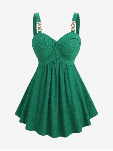 Plus Size Jacquard Hollow Out Crossover Chain Solid Backless Tank Top - GREEN - M | US 10