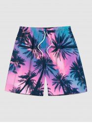 Plus Size Hawaii Sky Aurora Colorblock Coconut Tree Print Beach Shorts For Men -  