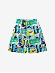 Kid's Dolphin Letters Stars Geometric Colorblock Print Hawaii Board Shorts -  