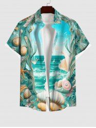 Chemise Légère Ombré Imprimé Conque et Coquille de Mer avec Poche en Avant Grande Taille pour Homme - Multi-A 4XL