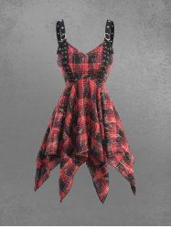 Gothic Distressed Plaid Lace Up Buckle Grommet Backless Asymmetric Handkerchief Tank Top -  