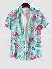 Flamingo Coconut Tree Leaf Floral Print Dress and Button Pocket Shirt Plus Size Matching Hawaii Beach Outfit For Couples -  