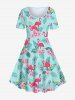 Flamingo Coconut Tree Leaf Floral Print Dress and Button Pocket Shirt Plus Size Matching Hawaii Beach Outfit For Couples -  