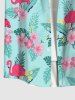 Chemise Fleurie Feuille Arbre Noix de Coco et Flamant Imprimés de Grande Taille avec Poche - Vert clair 2XL