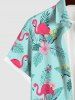 Chemise Fleurie Feuille Arbre Noix de Coco et Flamant Imprimés de Grande Taille avec Poche - Vert clair 3XL