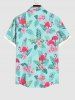 Chemise Fleurie Feuille Arbre Noix de Coco et Flamant Imprimés de Grande Taille avec Poche - Vert clair 3XL