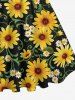 Plus Size Sunflower Daisy Leaf Print 1950s Vintage Dress -  