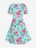 Robe Ligne A Vintage Flamant Arbre Noix de Coco Fleurie Imprimés de Grande Taille - Vert clair L