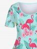 Robe Ligne A Vintage Flamant Arbre Noix de Coco Fleurie Imprimés de Grande Taille - Vert clair L