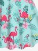 Robe Ligne A Vintage Flamant Arbre Noix de Coco Fleurie Imprimés de Grande Taille - Vert clair L