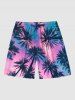 Plus Size Hawaii Sky Aurora Colorblock Coconut Tree Print Beach Shorts For Men -  