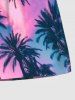 Plus Size Hawaii Sky Aurora Colorblock Coconut Tree Print Beach Shorts For Men -  