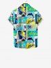 Kid's Dolphin Letters Stars Geometric Colorblock Print Hawaii Button Pocket Shirt -  