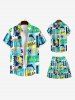 Kid's Dolphin Letters Stars Geometric Colorblock Print Hawaii Button Pocket Shirt -  