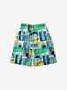 Kid's Dolphin Letters Stars Geometric Colorblock Print Hawaii Board Shorts -  