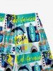 Kid's Dolphin Letters Stars Geometric Colorblock Print Hawaii Board Shorts -  