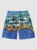 Plus Size Coconut Tree Boat Sea Guitar Print Hawaii Beach Shorts -  