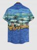 Plus Size Coconut Tree Boat Sea Guitar Print Buttons Pocket Hawaii Shirt For Men -  