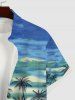 Plus Size Coconut Tree Boat Sea Guitar Print Buttons Pocket Hawaii Shirt For Men -  