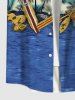 Plus Size Coconut Tree Boat Sea Guitar Print Buttons Pocket Hawaii Shirt For Men -  