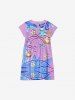 Kid's Shell Sea Floral Coconut Tree Stars Beach Button Sequins Print Hawaii Dress - Pourpre  100