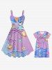 Kid's Shell Sea Floral Coconut Tree Stars Beach Button Sequins Print Hawaii Dress - Pourpre  100