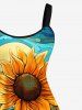 Plus Size Sunflowers Leaf Sun Print Tank Dress -  