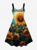 Plus Size Sunflowers Leaf Sun Print Tank Dress -  