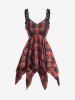 Gothic Distressed Plaid Lace Up Buckle Grommet Backless Asymmetric Handkerchief Tank Top -  