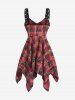 Gothic Distressed Plaid Lace Up Buckle Grommet Backless Asymmetric Handkerchief Tank Top -  