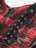 Gothic Distressed Plaid Lace Up Buckle Grommet Backless Asymmetric Handkerchief Tank Top -  