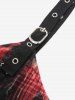 Gothic Distressed Plaid Lace Up Buckle Grommet Backless Asymmetric Handkerchief Tank Top -  