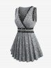 Plus Size Jacquard Hollow Out Heathered Contrast Piping Buckle Grommet Surplice Tank Top -  