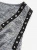 Plus Size Jacquard Hollow Out Heathered Contrast Piping Buckle Grommet Surplice Tank Top -  