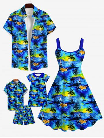 Coconut Tree Sea Sun Print Plus Size Matching Hawaii Beach Outfit For Family