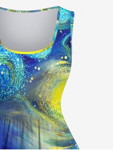 Plus Size Vintage Glitter Spiral Painting Galaxy Print 1950s Hawaii A Line Dress
