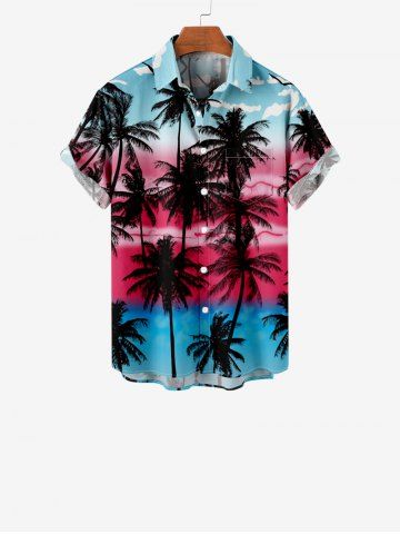 Kid's Coconut Tree Colorblock Cloud Birds Print Buttons Pocket Hawaii Shirt