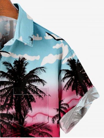 Kid's Coconut Tree Colorblock Cloud Birds Print Buttons Pocket Hawaii Shirt