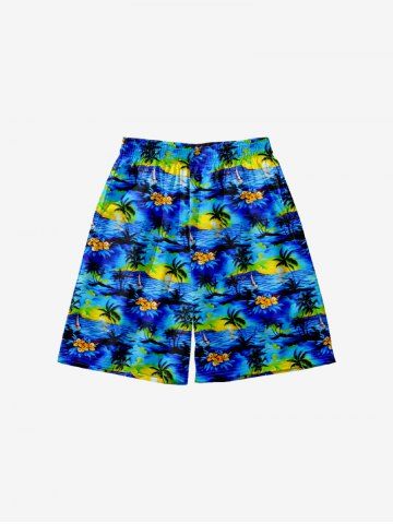 Kid's Coconut Tree Sea Sun Print Hawaii Beach Shorts - BLUE - 120