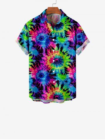 Kid's Colorful Spiral Tie Dye Floral Print Hawaii Button Pocket Shirt - MULTI-A - 160