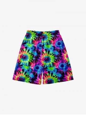Kid's Colorful Spiral Tie Dye Floral Print Hawaii Beach Shorts