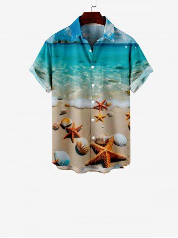 Kid's Shell Starfish Sea Beach Print Ombre Hawaii Button Pocket Shirt - MULTI-A - 120