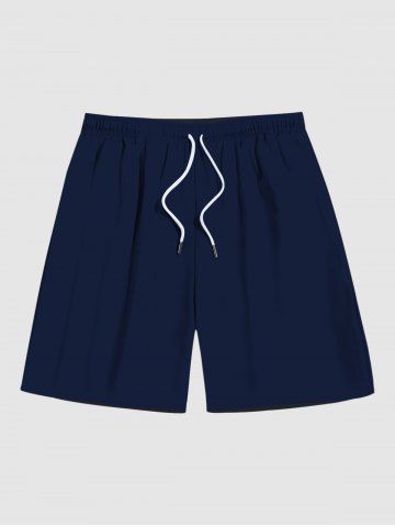 Plus Size Pocket Solid Beach Shorts For Men - BLACK - M