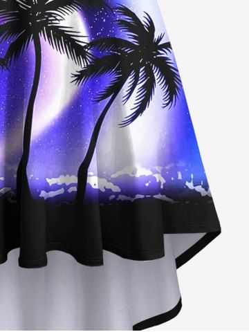 Plus Size Ombre Aurora Galaxy Coconut Tree Print Backless High Low Asymmetric Hawaii Dress