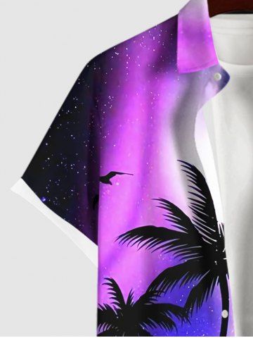 Plus Size Ombre Aurora Galaxy Coconut Tree Print Hawaii Button Pocket Shirt For Men