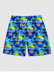 Men's Coconut Tree Sea Sun Print Hawaii Beach Shorts -  