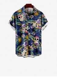 Kid's Skulls Coconut Tree Leaf Floral Print Hawaii Button Pocket Shirt -  