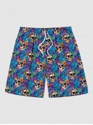 Plus Size Skulls Coconut Tree Palm Leaf Flowers Print Hawaii Beach Shorts For Men -  