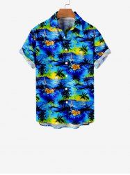 Kid's Coconut Tree Sea Sun Print Hawaii Button Pocket Shirt -  
