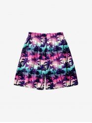 Kid's Ombre Aurora Galaxy Coconut Tree Print Hawaii Beach Shorts -  
